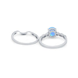 Two Piece Wedding Ring Band Round Simulated Cubic Zirconia 925 Sterling Silver