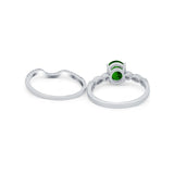 Two Piece Wedding Ring Band Round Simulated Cubic Zirconia 925 Sterling Silver
