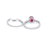 Two Piece Wedding Ring Band Round Simulated Cubic Zirconia 925 Sterling Silver
