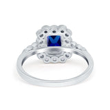 Halo Radiant Cut Wedding Ring Simulated Cubic Zirconia 925 Sterling Silver