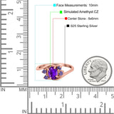Oval Art Deco Wedding Ring Simulated Amethyst Cubic Zirconia 925 Sterling Silver