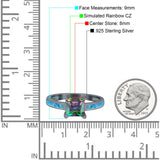 Solitaire Accent Fashion Ring Princess Cut Simulated Cubic Zirconia Created Opal 925 Sterling Silver