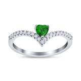 Chevron Midi V Ring Heart Simulated Stone Cubic Zirconia 925 Sterling Silver