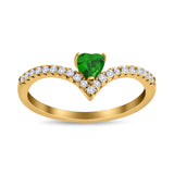 Chevron Midi V Ring Heart Simulated Stone Cubic Zirconia 925 Sterling Silver