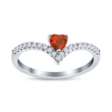 Chevron Midi V Ring Heart Simulated Stone Cubic Zirconia 925 Sterling Silver