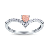 Chevron Midi V Ring Heart Simulated Stone Cubic Zirconia 925 Sterling Silver