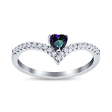 Chevron Midi V Ring Heart Simulated Stone Cubic Zirconia 925 Sterling Silver