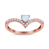 Chevron Midi V Ring Heart Simulated Stone Cubic Zirconia 925 Sterling Silver