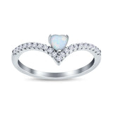 Chevron Midi V Ring Heart Simulated Stone Cubic Zirconia 925 Sterling Silver