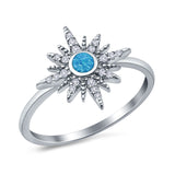 Cluster Starburst Opal Ring Round Simulated Cubic Zirconia 925 Sterling Silver