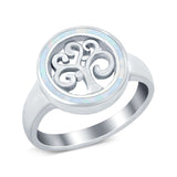 Tree of Life Band Ring Simulated Cubic Zirconia Opal 925 Sterling Silver
