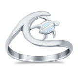 Summer Turtle Wave Ring Band Simulated Cubic Zirconia 925 Sterling Silver