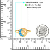 Moon and Stars Ring Band Lab Created Opal 925 Sterling Silver (12mm)