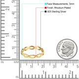 Infinity Braided Crisscross Rhodium Plated Band Ring Solid 925 Sterling Silver (3mm)
