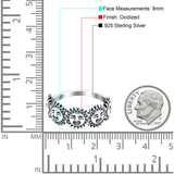 Smiling Sun Oxidized Band Ring Solid 925 Sterling Silver (8mm)