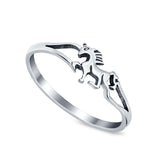 Petite Dainty Horse Plain Ring Oxidized Band 925 Sterling Silver
