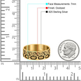 Trees Ring Oxidized Band Solid 925 Sterling Silver Thumb Ring (7mm)