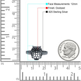 Owl Ring Oxidized Band Solid 925 Sterling Silver Thumb Ring (12mm)