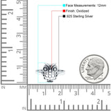 Owl Ring Oxidized Band Solid 925 Sterling Silver Thumb Ring (12mm)