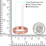 Hammered Ring Rhodium Plated Band Solid 925 Sterling Silver Thumb Ring (4mm)