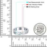 Hammered Ring Rhodium Plated Band Solid 925 Sterling Silver Thumb Ring (4mm)