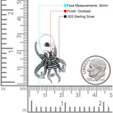 Octopus Ring Oxidized Band Solid 925 Sterling Silver Thumb Ring (30mm)