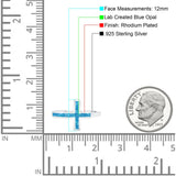 Sideways Cross Ring Rhodium Plated Band Lab Created Opal 925 Sterling Silver (12mm)