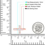 Sideways Cross Ring Rhodium Plated Band Lab Created Opal 925 Sterling Silver (12mm)