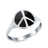 Peace Sign Ring Simulated Turquoise Cubic Zirconia 925 Sterling Silver