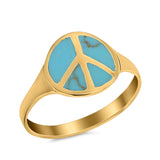 Peace Sign Ring Simulated Turquoise Cubic Zirconia 925 Sterling Silver