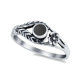Vintage Antique Style Flower Ring Simulated Cubic Zirconia Round 925 Sterling Silver