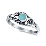 Vintage Antique Style Flower Ring Simulated Cubic Zirconia Round 925 Sterling Silver