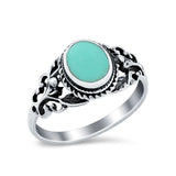 Vintage Antique Style Round Simulated Turquoise Cubic Zirconia 925 Sterling Silver