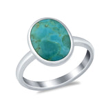 Solitaire Oval Simulated Turquoise Cubic Zirconia Ring Round 925 Sterling Silver