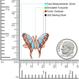 Solitaire Butterfly Ring Band Oxidized Simulated Turquoise CZ 925 Sterling Silver