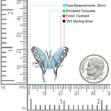 Solitaire Butterfly Ring Band Oxidized Simulated Turquoise CZ 925 Sterling Silver