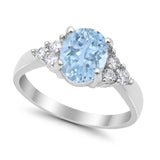 Solitaire Oval Three Stone Simulated Cubic Zirconia 925 Sterling Silver