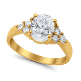 Solitaire Oval Three Stone Simulated Cubic Zirconia 925 Sterling Silver