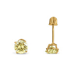 14k Yellow Gold Round Solitaire Stud Earrings with Screw Back Simulated Yellow Cubic Zirconia