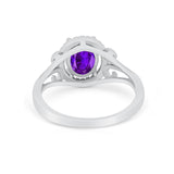 Halo Filigree Oval Wedding Ring Round Simulated Cubic Zirconia 925 Sterling Silver