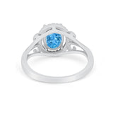 Halo Filigree Oval Wedding Ring Round Simulated Cubic Zirconia 925 Sterling Silver