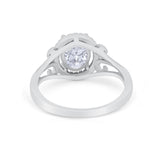 Halo Filigree Oval Wedding Ring Round Simulated Cubic Zirconia 925 Sterling Silver