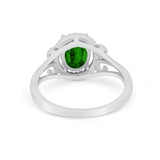 Halo Filigree Oval Wedding Ring Round Simulated Cubic Zirconia 925 Sterling Silver