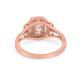 Halo Filigree Oval Wedding Ring Round Simulated Cubic Zirconia 925 Sterling Silver