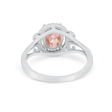 Halo Filigree Oval Wedding Ring Round Simulated Cubic Zirconia 925 Sterling Silver
