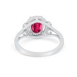Halo Filigree Oval Wedding Ring Round Simulated Cubic Zirconia 925 Sterling Silver