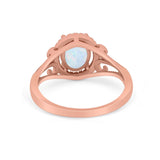 Halo Filigree Oval Wedding Ring Round Simulated Cubic Zirconia 925 Sterling Silver