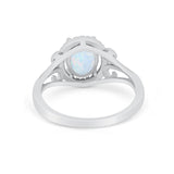 Halo Filigree Oval Wedding Ring Round Simulated Cubic Zirconia 925 Sterling Silver