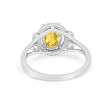 Halo Filigree Oval Wedding Ring Round Simulated Cubic Zirconia 925 Sterling Silver