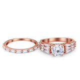 Two Piece Ring Band Bridal Round Simulated Cubic Zirconia 925 Sterling Silver